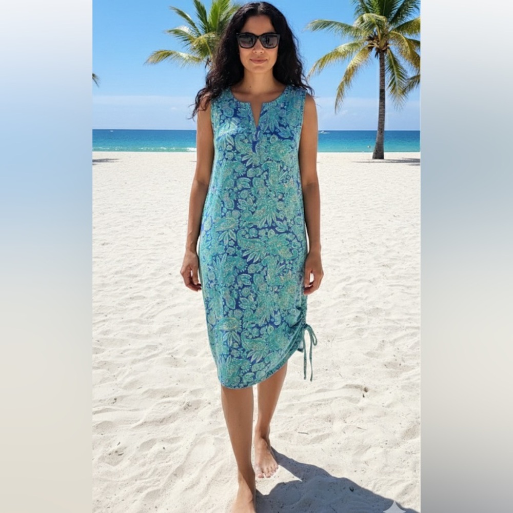 Talbots Blue and Green Paisley Midi Dress